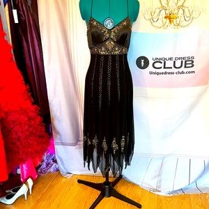Retro Style Beaded Silk Black Dress- Gadsby Party Gown